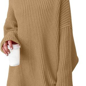 $59.99 LILLUSORY Womens Turtleneck Oversized Long Batwing Sleeve Fall Sweater